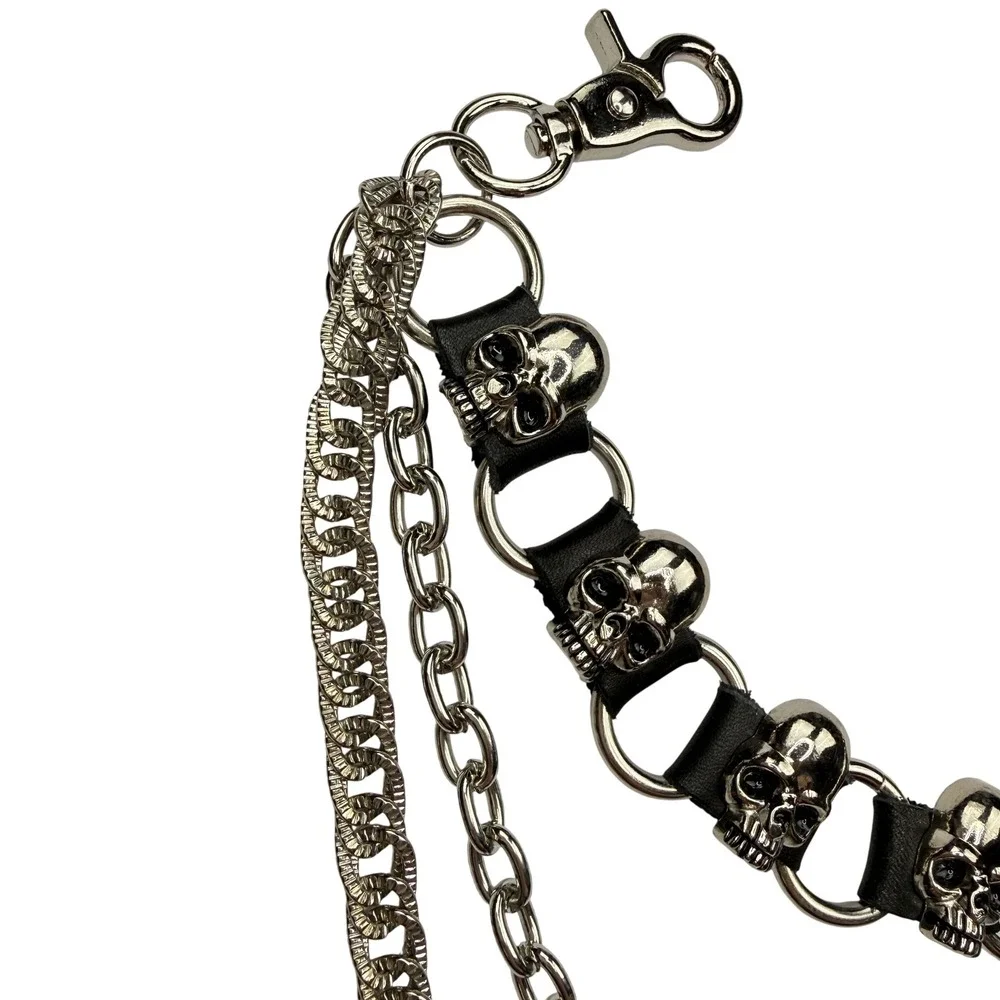 Skull Pant Chain Women OS Silver Triple Layered Gothic Punk Emo Biker Necklace